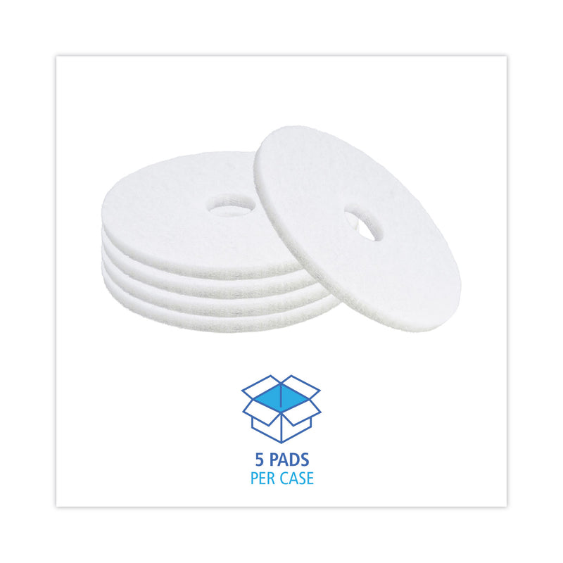Boardwalk Polishing Floor Pads, 16" Diameter, White, 5/Carton