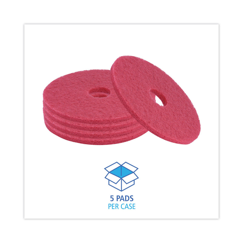 Boardwalk Buffing Floor Pads, 16" Diameter, Red, 5/Carton