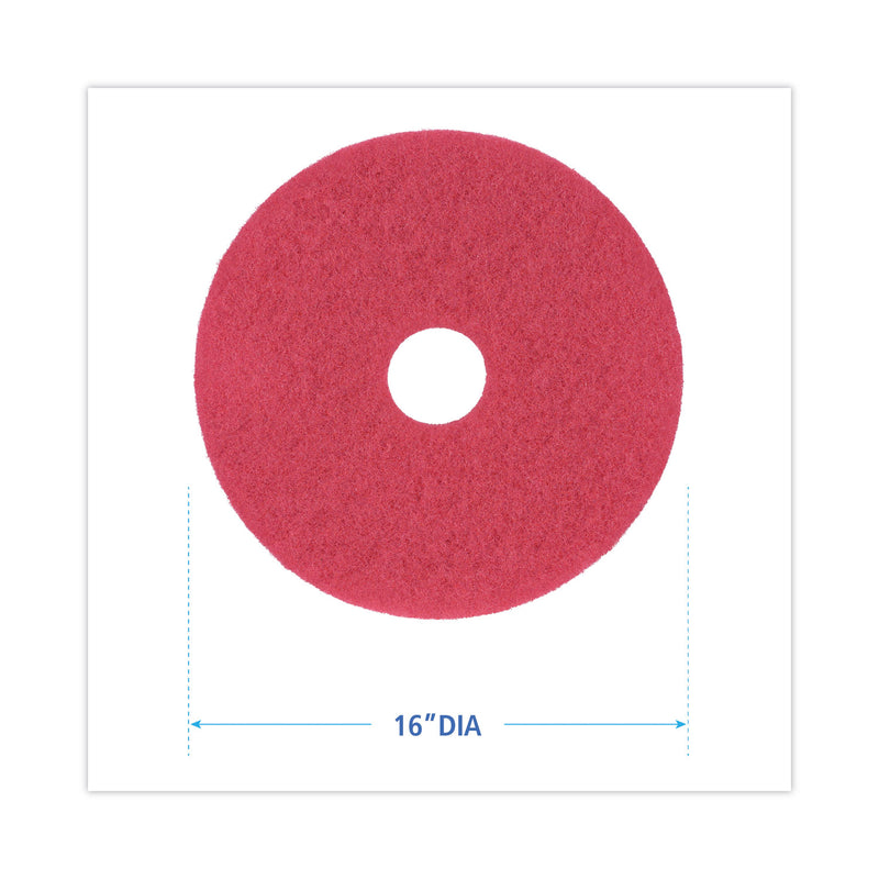 Boardwalk Buffing Floor Pads, 16" Diameter, Red, 5/Carton