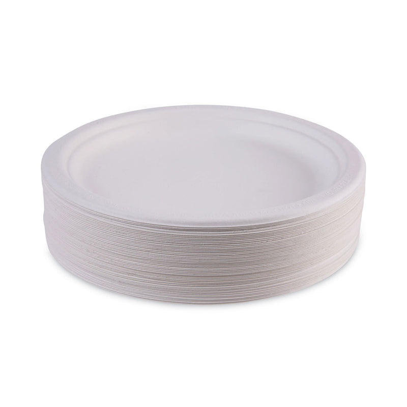 Eco-Products Renewable and Compostable Sugarcane Plates, 9" dia, Natural White, 500/Carton