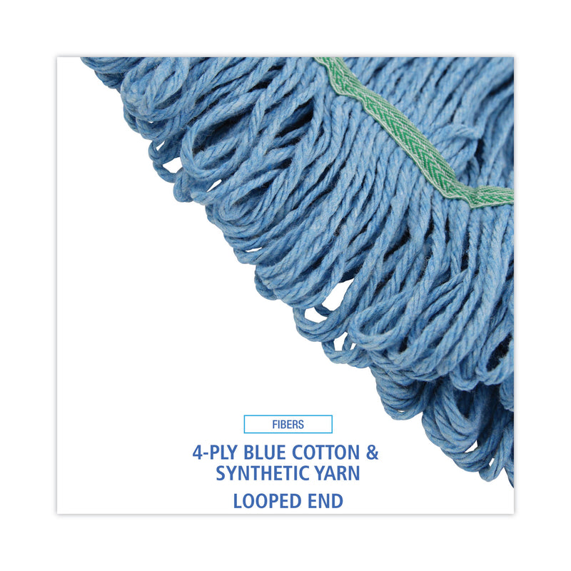 Boardwalk Super Loop Wet Mop Head, Cotton/Synthetic Fiber, 1" Headband, Medium Size, Blue