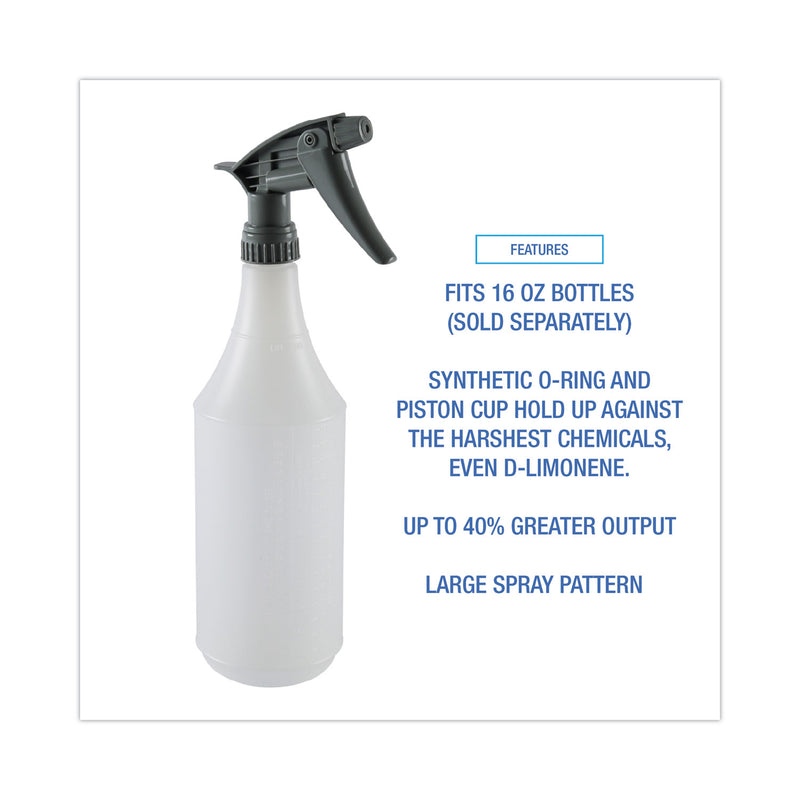 Boardwalk Chemical-Resistant Trigger Sprayer 320CR, 7.25" Tube, Fits16 oz Bottles, Gray, 24/Carton