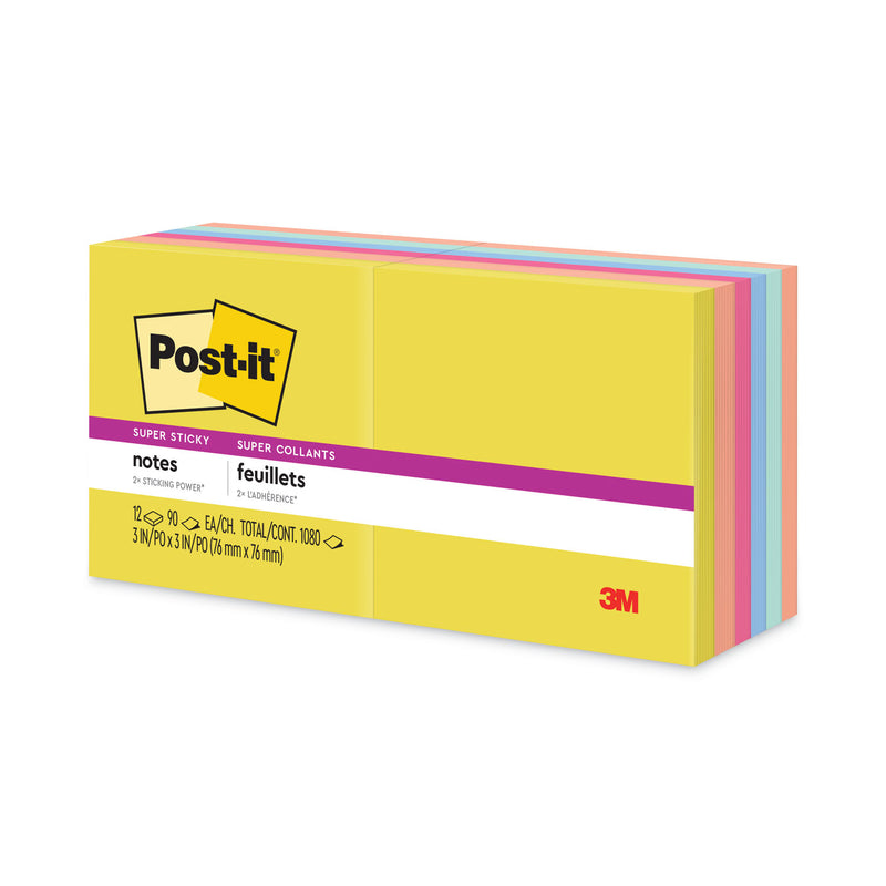 Post-it Note Pads in Summer Joy Collection Colors, 3" x 3", Summer Joy Collection Colors, 90 Sheets/Pad, 12 Pads/Pack