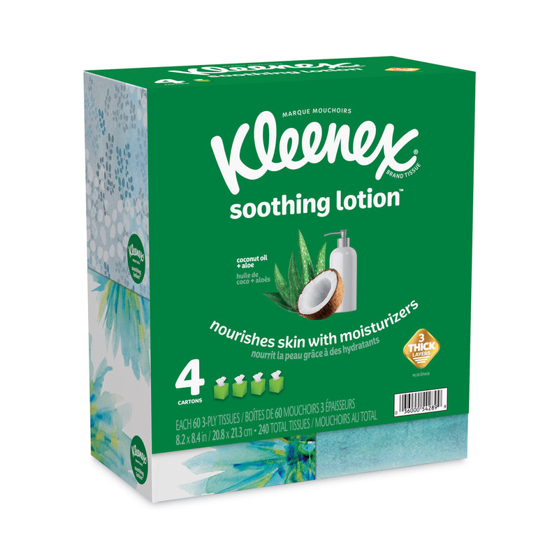 Kleenex Lotion Facial Tissue, 3-Ply, White, 60 Sheets/Box, 4 Boxes/Pack, 2 Packs/Carton