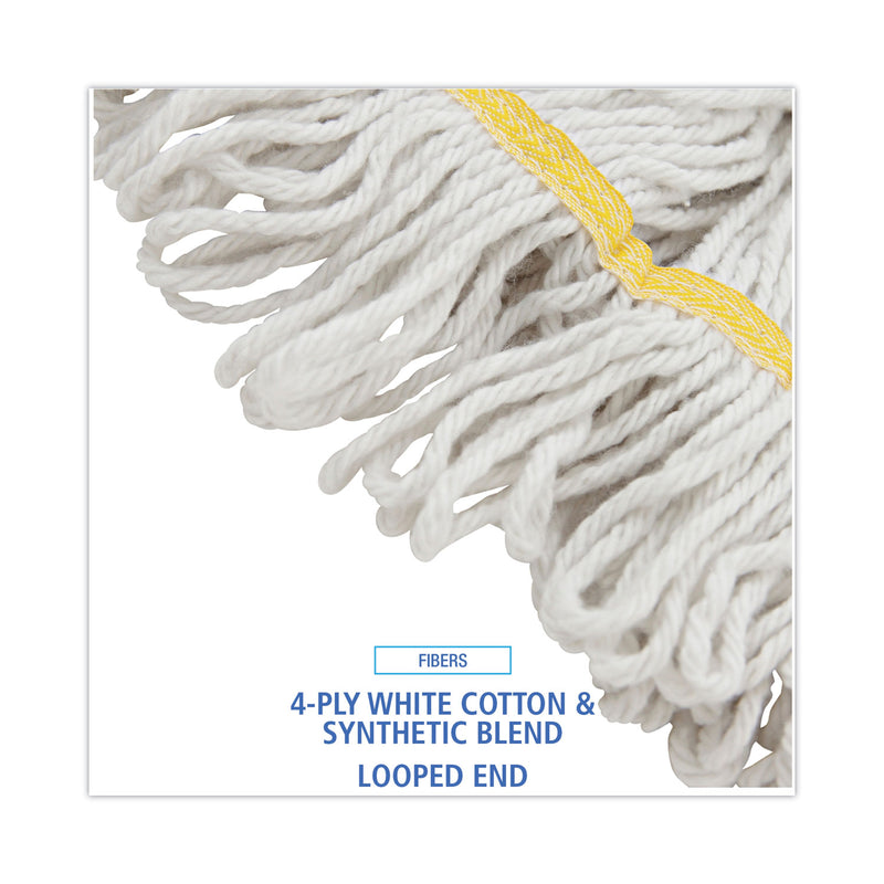 Boardwalk Super Loop Wet Mop Head, Cotton/Synthetic Fiber, 5" Headband, Small Size, White, 12/Carton