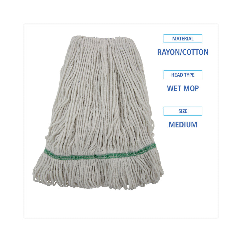 Boardwalk Mop Head, Premium Standard Head, Cotton/Rayon Fiber, Medium, White