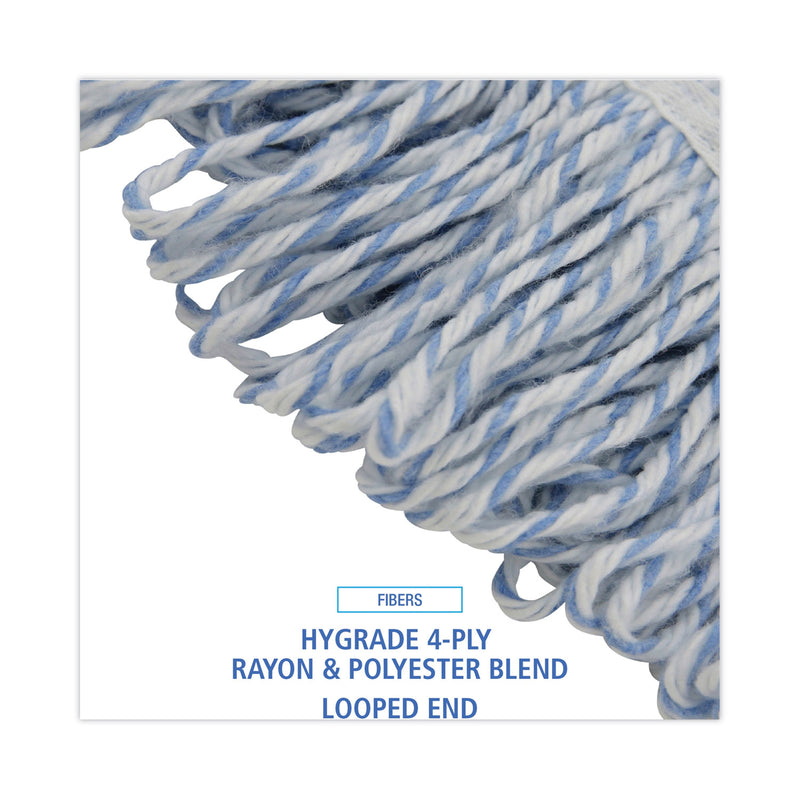 Boardwalk Mop Head, Floor Finish, Narrow, Rayon/Polyester, Medium, White/Blue, 12/Carton