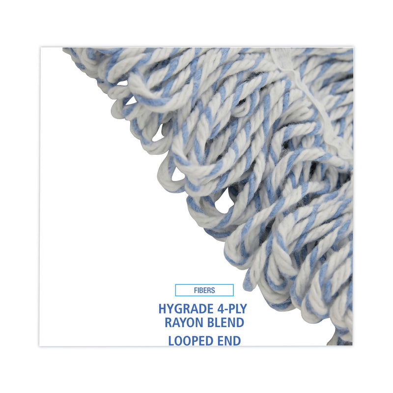 Boardwalk Mop Head, Floor Finish, Wide, Rayon/Polyester, Medium, White/Blue, 12/Carton