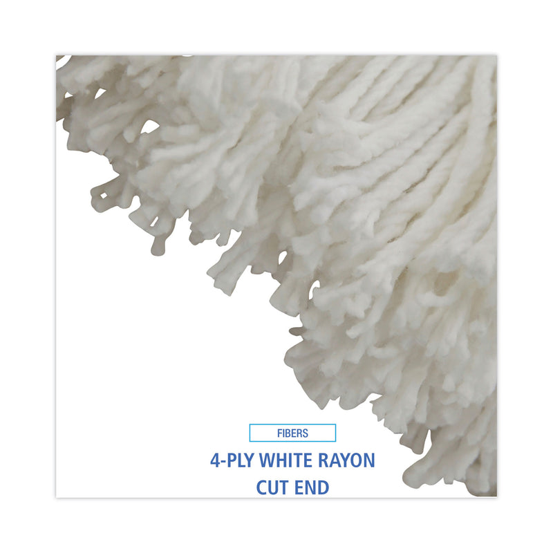 Boardwalk Cut-End Lie-Flat Wet Mop Head, Rayon, 16oz, White, 12/Carton