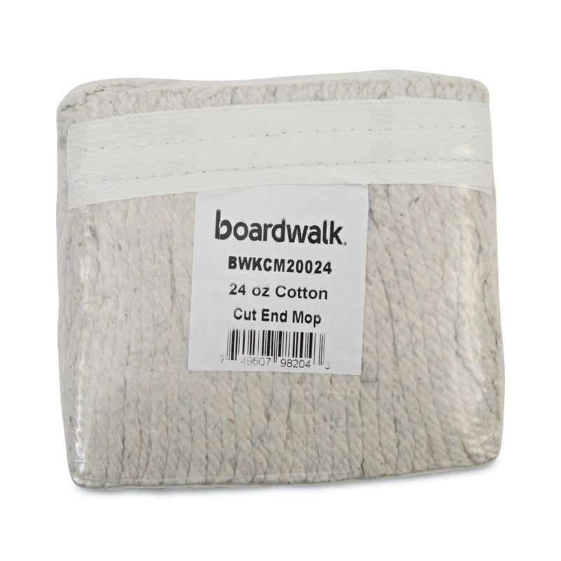 Boardwalk Banded Cotton Mop Heads, 24oz, White, 12/Carton