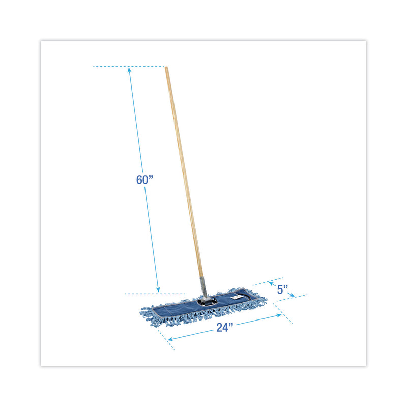 Boardwalk Dry Mopping Kit, 24 x 5 Blue Synthetic Head, 60" Natural Wood/Metal Handle