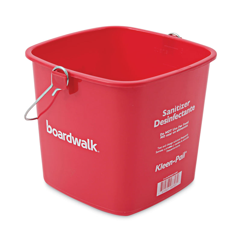 Boardwalk Sanitizing Bucket, 6 qt, Plastic, Red, 8" dia