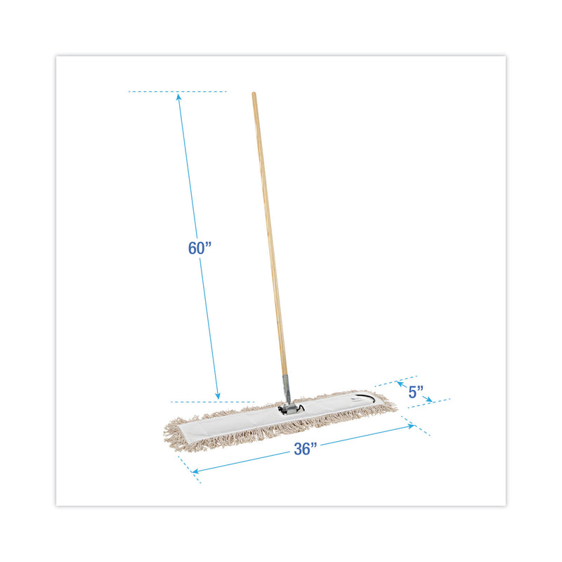 Boardwalk Cotton Dry Mopping Kit, 36 x 5 Natural Cotton Head, 60" Natural Wood Handle