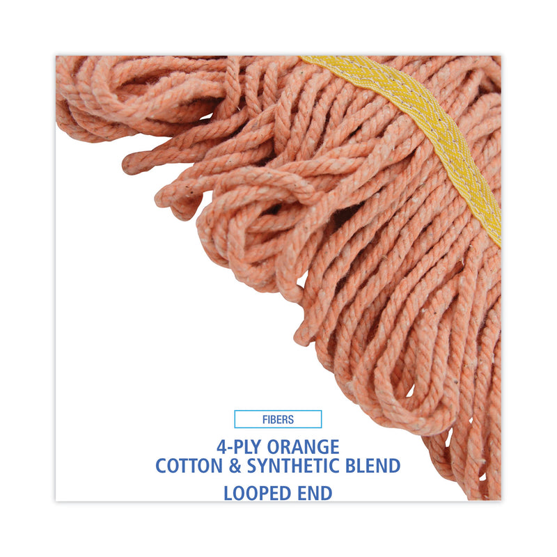 Boardwalk Super Loop Wet Mop Head, Cotton/Synthetic Fiber, 5" Headband, Small Size, Orange, 12/Carton