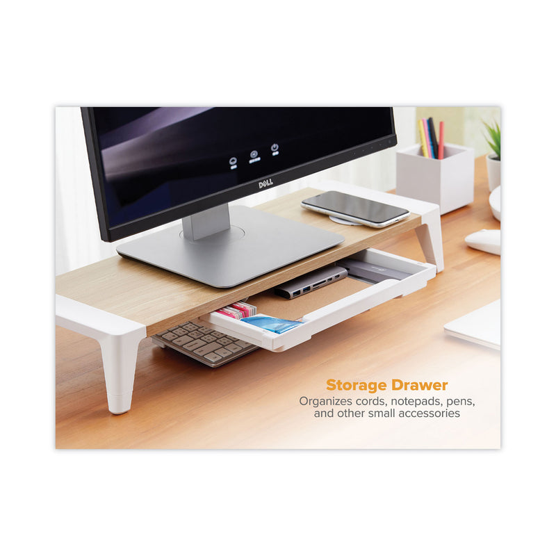 Bostitch Wooden Monitor Stand with Wireless Charging Pad, 9.8" x 26.77" x 4.13", White