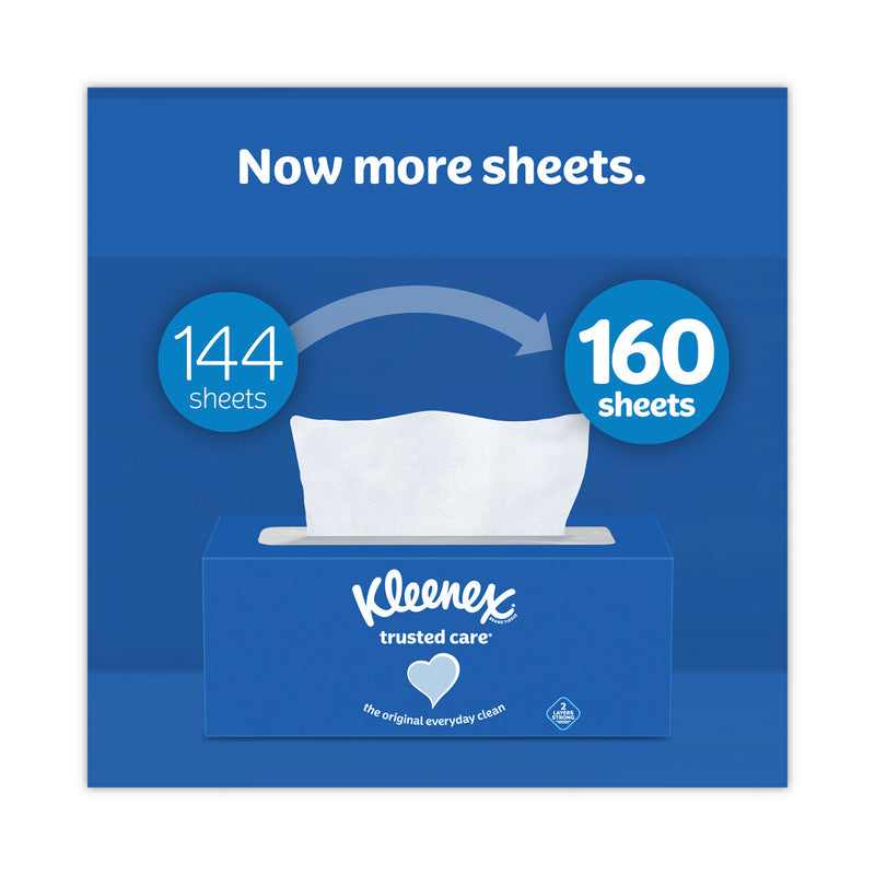 Kleenex Trusted Care Facial Tissue, 2-Ply, White, 160 Sheets/Box, 3 Boxes/Pack, 4 Packs/Carton