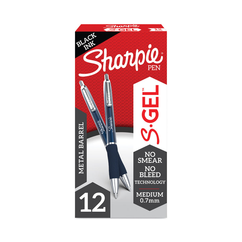 Sharpie S-Gel Premium Metal Barrel Gel Pen, Retractable, Medium 0.7 mm, Black Ink, Midnight Blue Barrel, Dozen