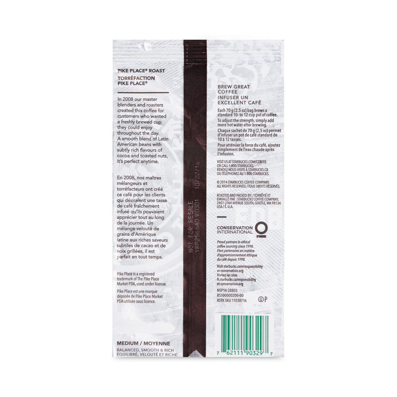 Starbucks Coffee, Pike Place, 2.7 oz Packet, 72/Carton