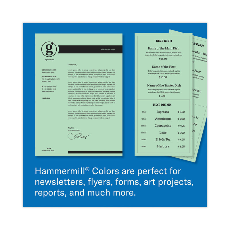 Hammermill Colors Print Paper, 20 lb Bond Weight, 8.5 x 11, Green, 500/Ream