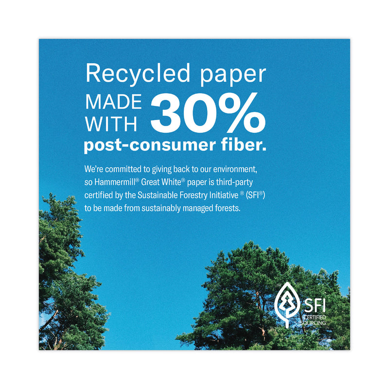 Hammermill Great White 30 Recycled Print Paper, 92 Bright, 20 lb Bond Weight, 8.5 x 11, White, 500 Sheets/Ream, 5 Reams/Carton