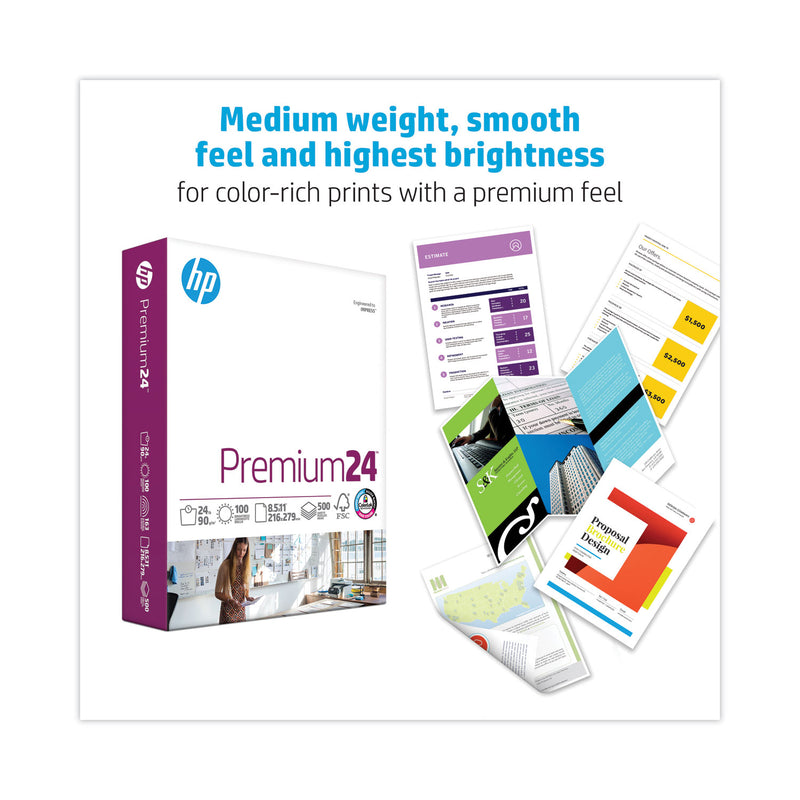 HP Papers Premium24 Paper, 98 Bright, 24 lb Bond Weight, 8.5 x 11, Ultra White, 500/Ream