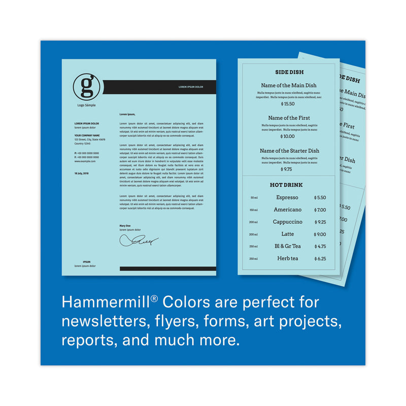 Hammermill Colors Print Paper, 20 lb Bond Weight, 8.5 x 11, Blue, 500 Sheets/Ream, 10 Reams/Carton