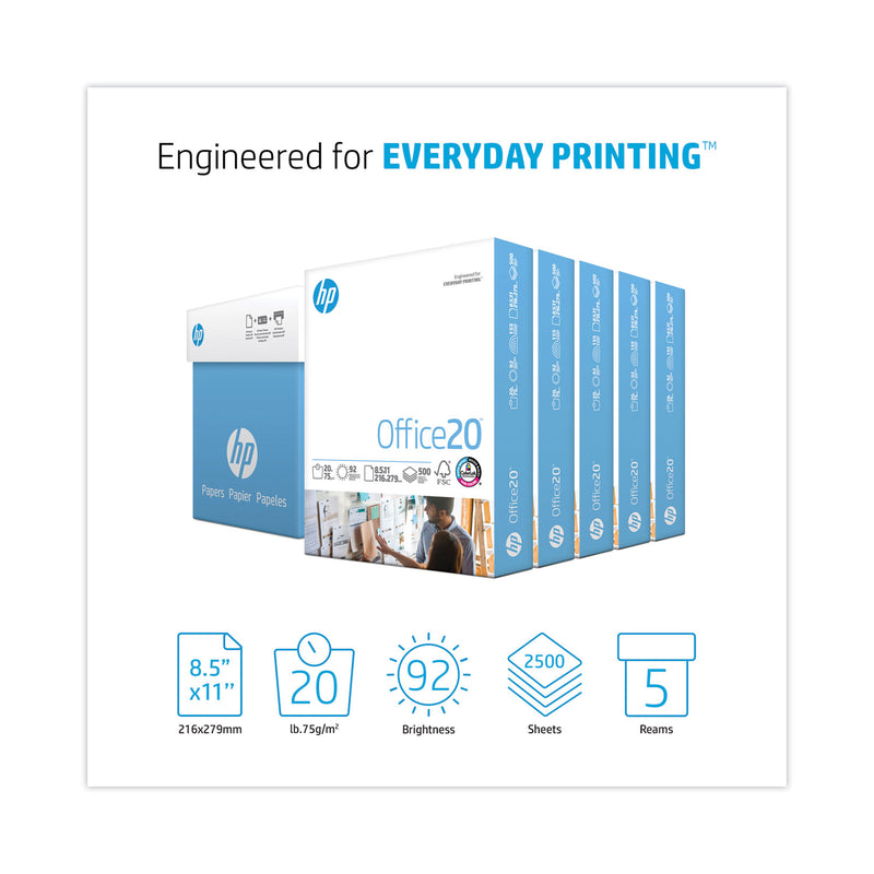 HP Papers Office20 Paper, 92 Bright, 20 lb Bond Weight, 8.5 x 11, White, 500 Sheets/Ream, 5 Reams/Carton