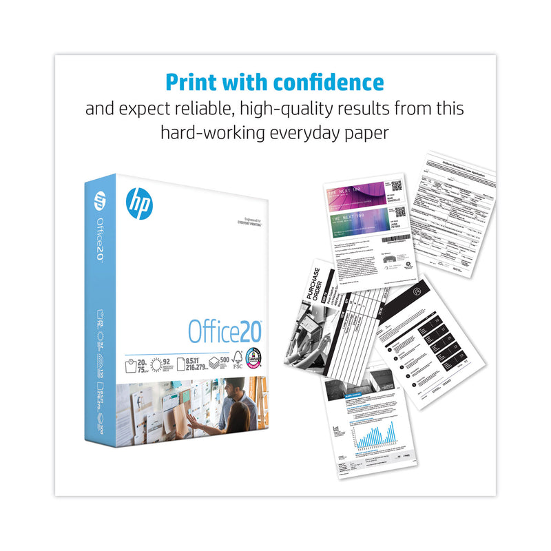 HP Papers Office20 Paper, 92 Bright, 20 lb Bond Weight, 8.5 x 11, White, 500 Sheets/Ream, 10 Reams/Carton