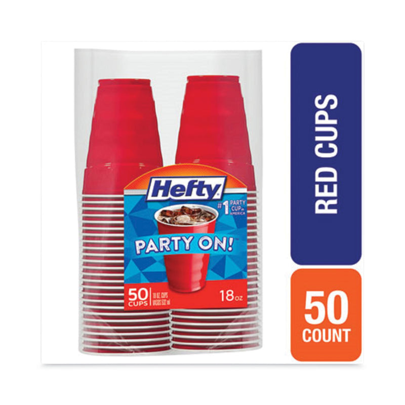 Hefty Easy Grip Disposable Plastic Party Cups, 18 oz, Red, 50/Pack, 8 Packs/Carton
