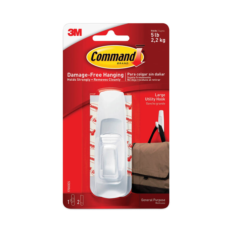 Command General Purpose Hooks, Large, 5 lb Cap, White, 1 Hook and 2 Strips/Pack