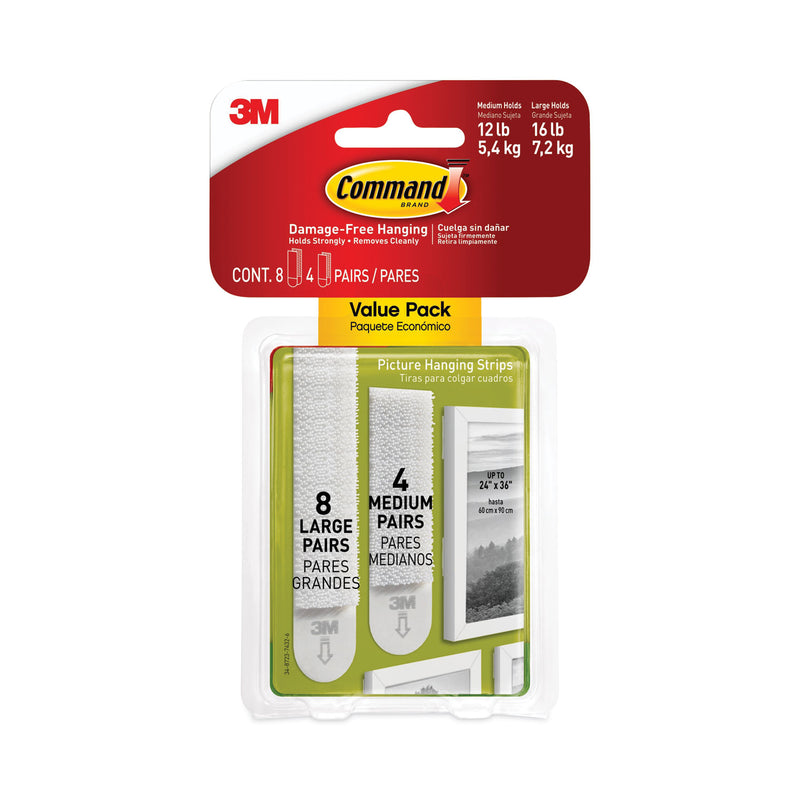 Command Picture Hanging Strips, Value Pack, Removable, (8) Large 0.63 x 3.63 Pairs, (4) Medium 0.5 x 2.75 Pairs, White