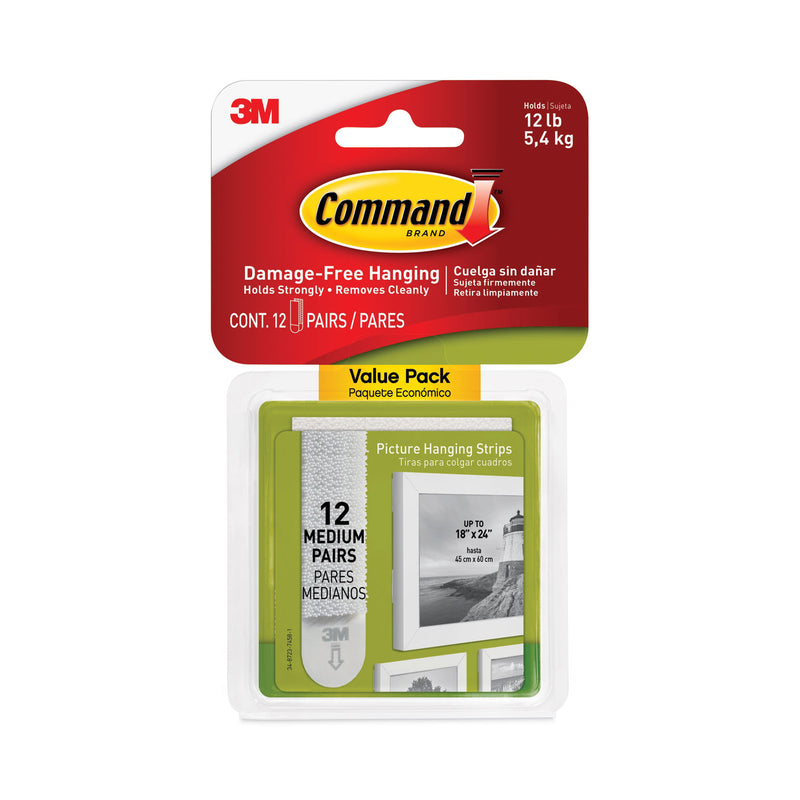 Command Picture Hanging Strips, Value Pack, Medium, Removable, Holds Up to 12 lbs, 0.75 x 2.75, White, 12 Pairs/Pack