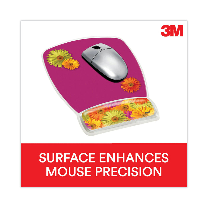 3M Fun Design Clear Gel Mouse Pad with Wrist Rest, 6.8 x 8.6, Daisy Design