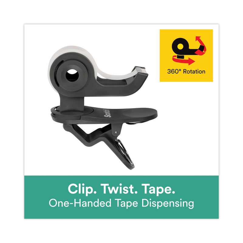 Scotch Clip Dispenser Value Pack with 12 Rolls of Tape, 1" Core, Plastic, Charcoal