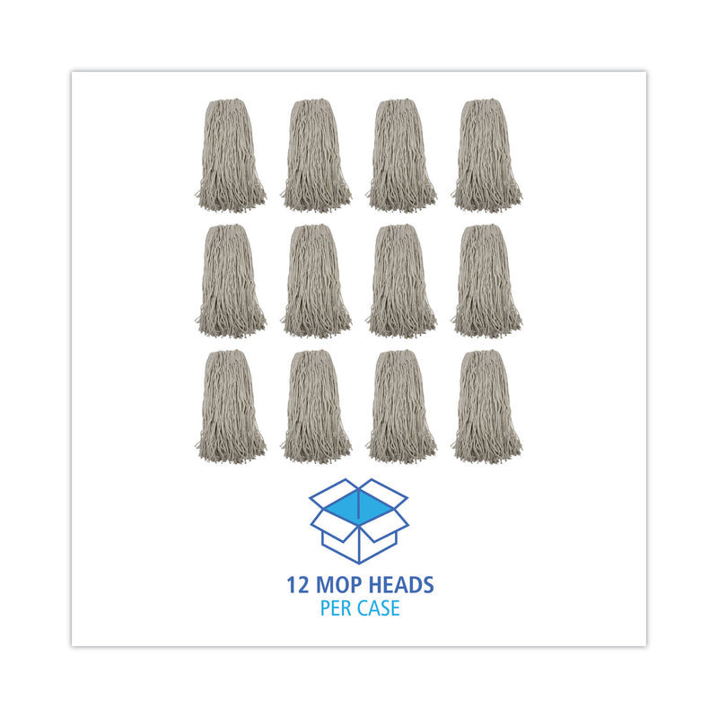 Boardwalk Mop Head, Premium Standard Head, Cotton Fiber, 32oz, White, 12/Carton