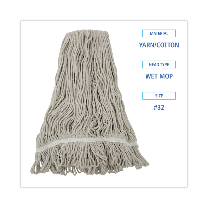 Boardwalk Mop Head, Loop Web/Tailband, Value Standard, Cotton, No. 32, White, 12/Carton