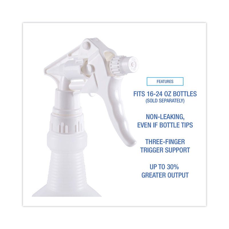 Boardwalk Trigger Sprayer 250, 8" Tube, Fits 16-24 oz Bottles, White, 24/Carton