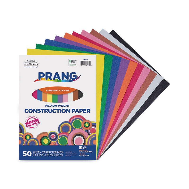 Prang SunWorks Construction Paper, 50 lb Text Weight, 9 x 12, Assorted, 50/Pack