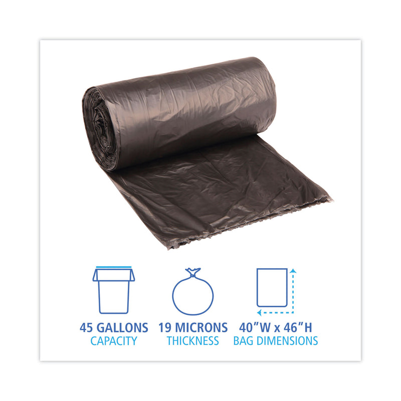 Boardwalk High-Density Can Liners, 45 gal, 19 microns, 40" x 46", Black, 150/Carton