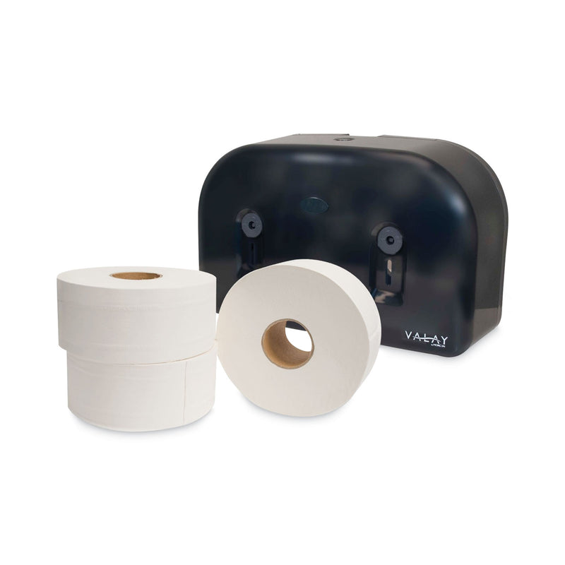 Morcon Tissue Valay Plastic Mini Jumbo Bath Tissue Dispenser, Two Rolls, 9.75 x 15.87 x 5.25, Black