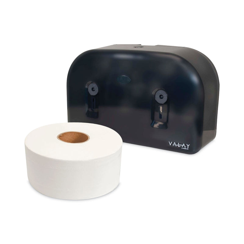Morcon Tissue Valay Plastic Mini Jumbo Bath Tissue Dispenser, Two Rolls, 9.75 x 15.87 x 5.25, Black