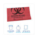 Boardwalk Linear Low Density Health Care Trash Can Liners, 45 gal, 1.3 mil, 40 x 46, Red, 100/Carton