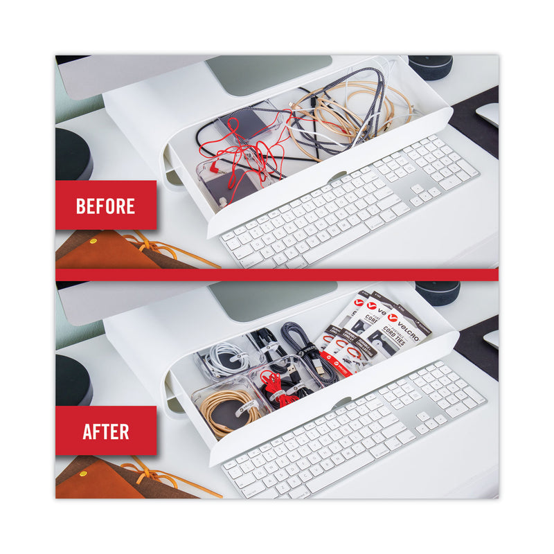 VELCRO Portable Cord Ties, (2) 3" x 0.25"/ (2) 5" x 0.38"/ (2) 7" x 0.5", Black/Gray/White, 6/Pack