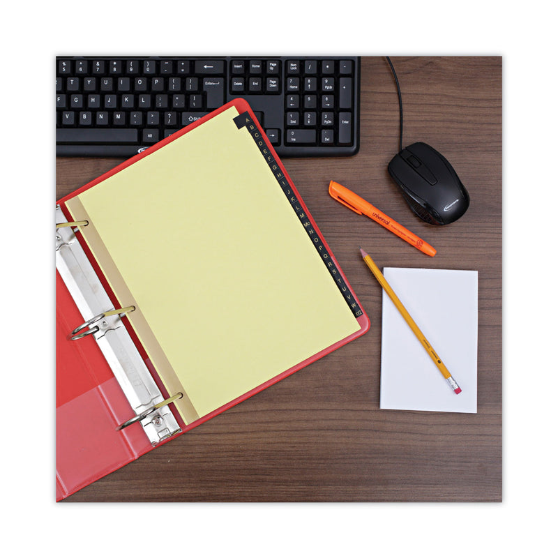 Universal Deluxe Preprinted Simulated Leather Tab Dividers with Gold Printing, 25-Tab, A to Z, 11 x 8.5, Buff, 1 Set