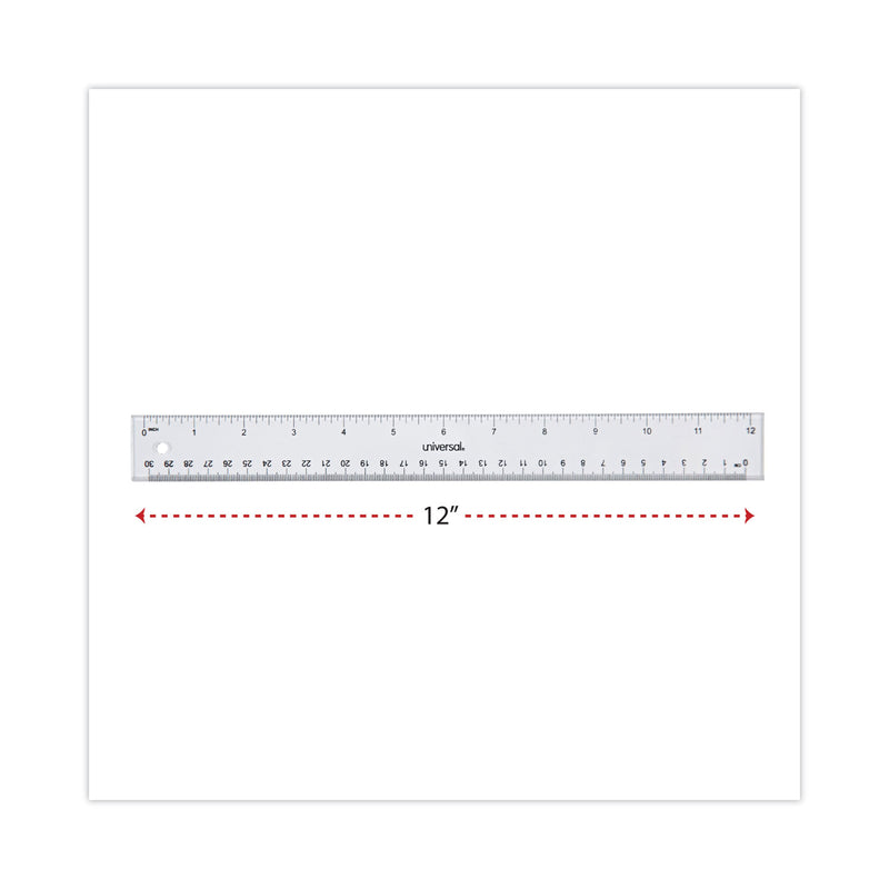 Universal Clear Plastic Ruler, Standard/Metric, 12" Long, Clear