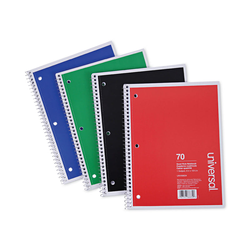 Universal Wirebound Notebook, 1 Subject, Quadrille Rule, Assorted Covers, 10.5 x 8, 70 Sheets, 4/Pack