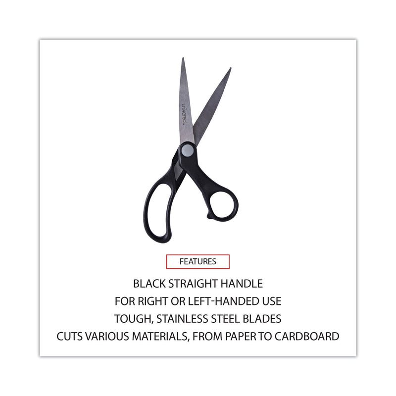 Universal Stainless Steel Office Scissors, 8.5" Long, 3.75" Cut Length, Black Offset Handle