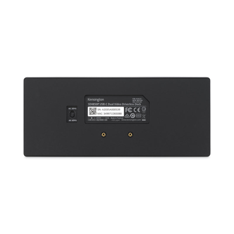Kensington SD4850P USB-C 10 Gbps Dual Video Driverless Docking Station, Black