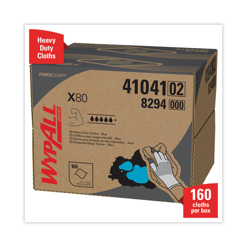 WypAll Power Clean X80 Heavy Duty Cloths, 11.1 x 16.8, Blue, 160 Wipers/Carton