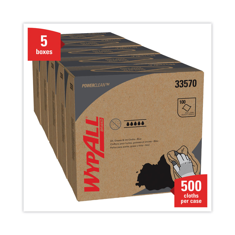 WypAll Power Clean Oil, Grease and Ink Cloths, POP-UP Box, 8.8 x 16.8, Blue, 100/Box, 5/Carton